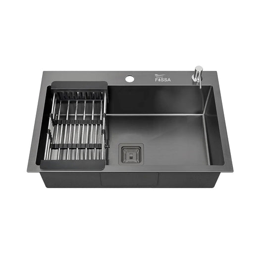 Fossa 24"x18"x10" Inch Single Bowl Tap Hole 304 Grade With Soap Dispenser Stainless steel Handmade Kitchen Sink ( Black )